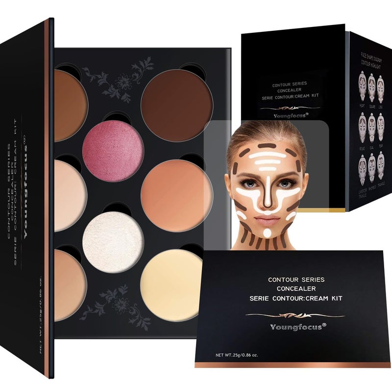 Youngfocus Cosmetics Cream Contour Best 8 Colors Contouring Foundation  Highlighting Makeup KitConcealer Palette  Vegan Cruelty Free and Hypoallergenic  Instruction ManualFace Blushes