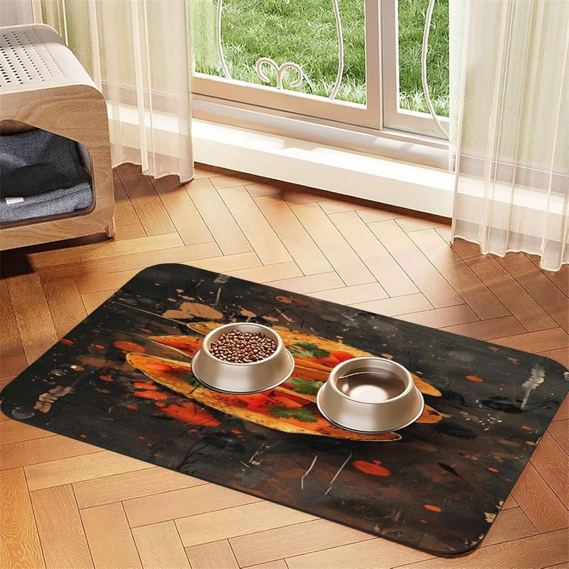 Absorbent Dog Water Cat Mat for Food Water Bowl Quick Dry Tacos On Dark Splatter Background with Tomatoes Pet Feeding Mats No Stains Dog Food Mat Pet Accessories Supplies Cat Bowl Mats 24x16In - Image 1