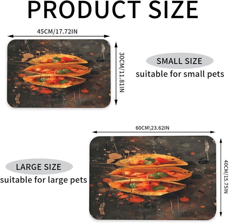 Absorbent Dog Water Cat Mat for Food Water Bowl Quick Dry Tacos On Dark Splatter Background with Tomatoes Pet Feeding Mats No Stains Dog Food Mat Pet Accessories Supplies Cat Bowl Mats 24x16In - Image 2