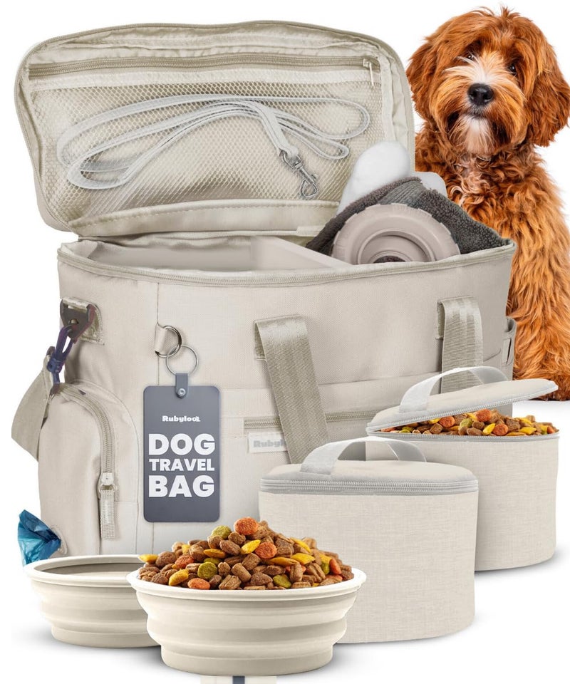 rubyloo The Original Doggy Bagâ„¢ - Complete Dog Travel Bag for Supplies with 2 BPA-Free Travel Dog Bowls & 2 Pet Food Containers - Traveling Kit for Road Trips, Camping, Weekend Away or Doggy Gift: Paw Print - Image 1