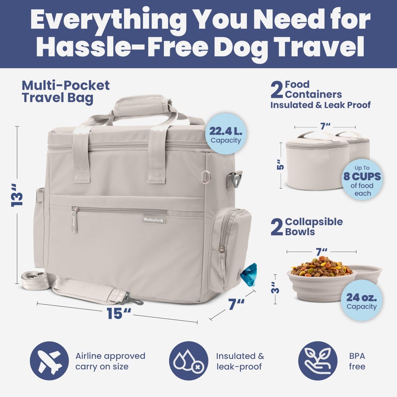 rubyloo The Original Doggy Bagâ„¢ - Complete Dog Travel Bag for Supplies with 2 BPA-Free Travel Dog Bowls & 2 Pet Food Containers - Traveling Kit for Road Trips, Camping, Weekend Away or Doggy Gift: Paw Print - Image 3