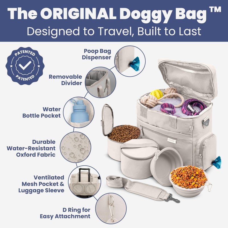 rubyloo The Original Doggy Bagâ„¢ - Complete Dog Travel Bag for Supplies with 2 BPA-Free Travel Dog Bowls & 2 Pet Food Containers - Traveling Kit for Road Trips, Camping, Weekend Away or Doggy Gift: Paw Print - Image 2