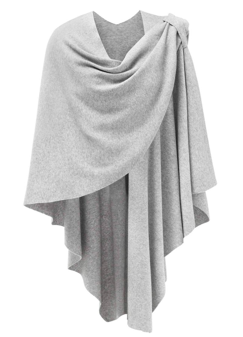 PULI Womens Grey Large Cross Front Poncho Sweater Wrap Topper Knitted Elegant Shawls Cape for Fall Winter - Image 1