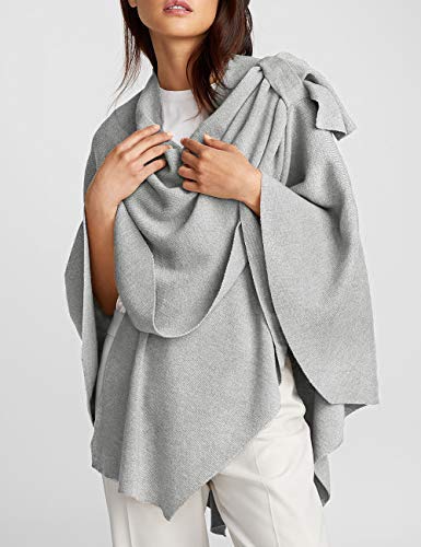 PULI Womens Grey Large Cross Front Poncho Sweater Wrap Topper Knitted Elegant Shawls Cape for Fall Winter - Image 4