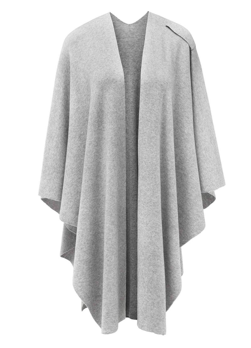 PULI Womens Grey Large Cross Front Poncho Sweater Wrap Topper Knitted Elegant Shawls Cape for Fall Winter - Image 5