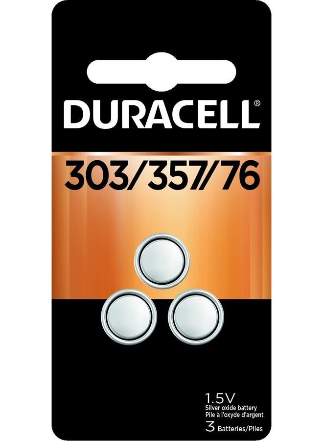 Duracell Duracell 303/357/76 Silver Oxide Button Battery, 3 Count Pack, 303/357/76 1.5 Volt Battery, Long-Lasting for Watches, Medical Devices, Calculators, and More  - Image 1