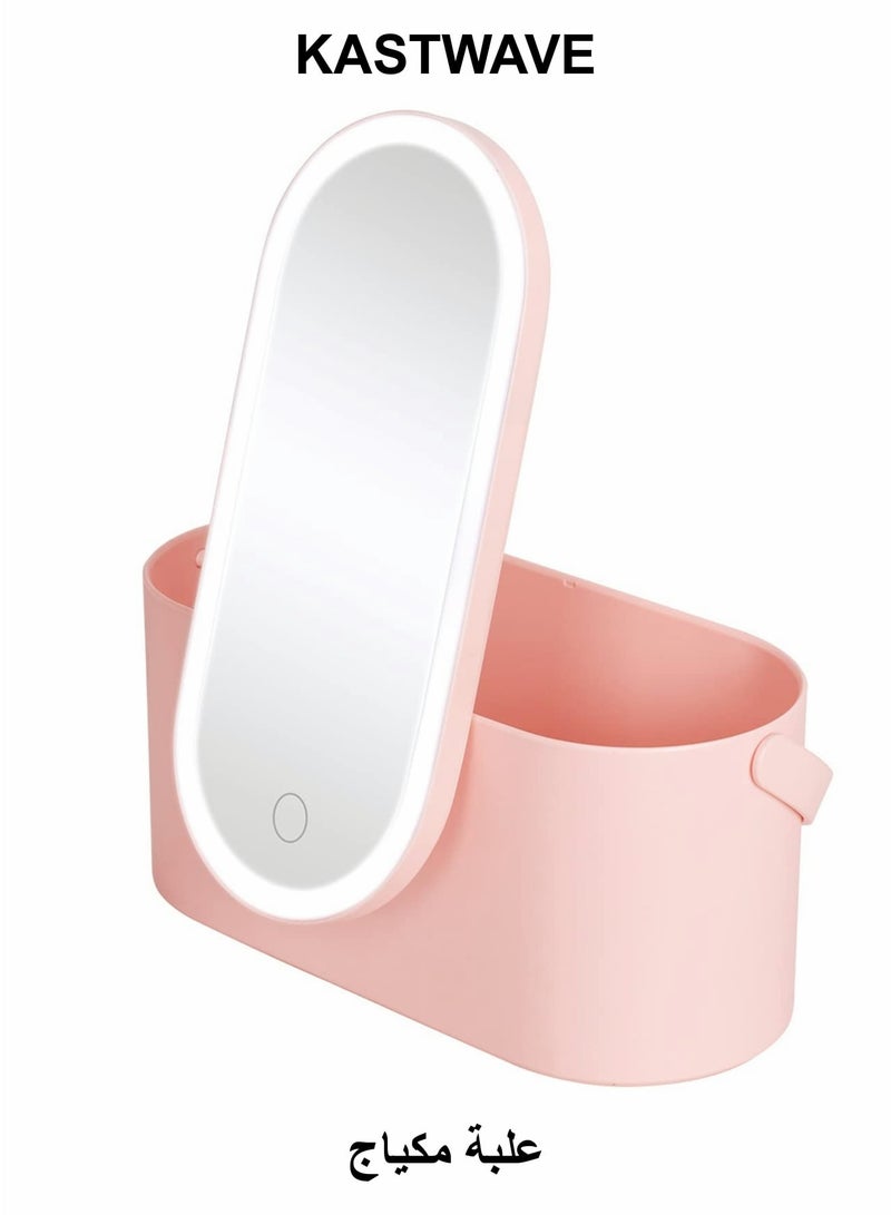 KASTWAVE Makeup Case with Mirror and Light, Portable Cosmetic Box with LED Light, Multi-purpose Makeup Storage with Handle - Image 1