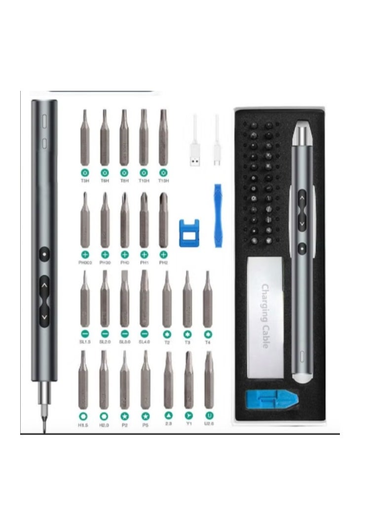 spa luxetique Electric Precision Screwdriver | 2 Speed Adjustable Torque | 24 Screwdriving Bit - Magnetic Container | 170rpm Powerful Motor Speed | 350mAh Battery | for Laptops, Mobiles | S2 Steel | Grey 