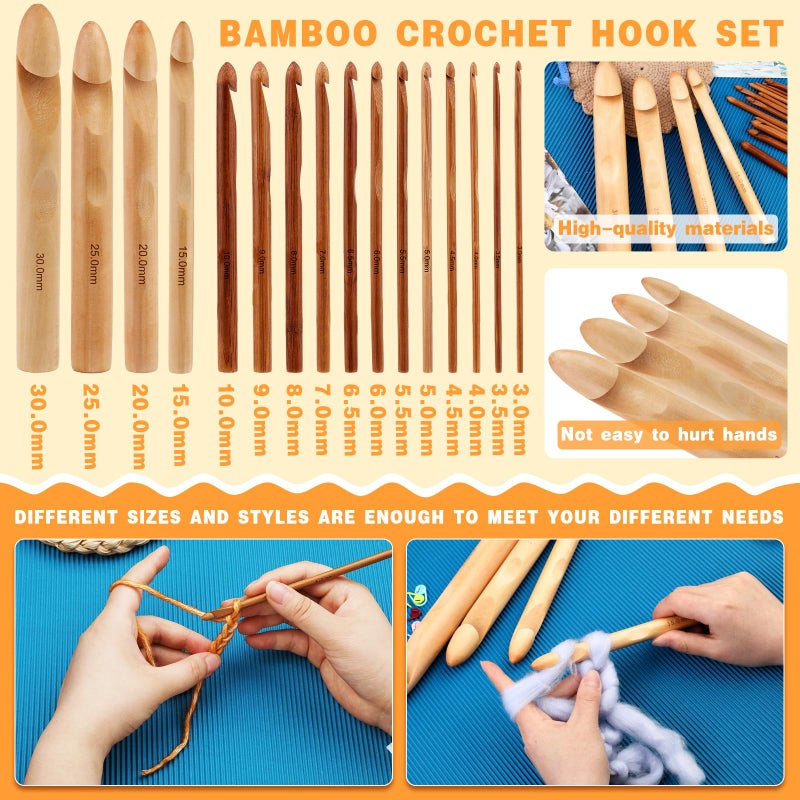 Dercuy 16 Pieces Wooden Crochet Hooks, 3 to 30 mm in Diameters Handle Crochet Hook Knitting Crochet Needles with 10 pcs Knitting Stitch Markers for Handcraft Crocheting - Image 5