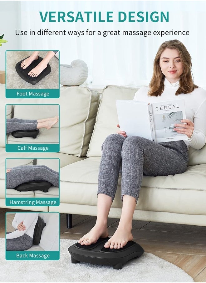 Foot Massager with Heat, Shiatsu Heated Electric Kneading Foot Massager Machine for Plantar Fasciitis, Built-in Infrared Heat Function and Power Cord (Black)