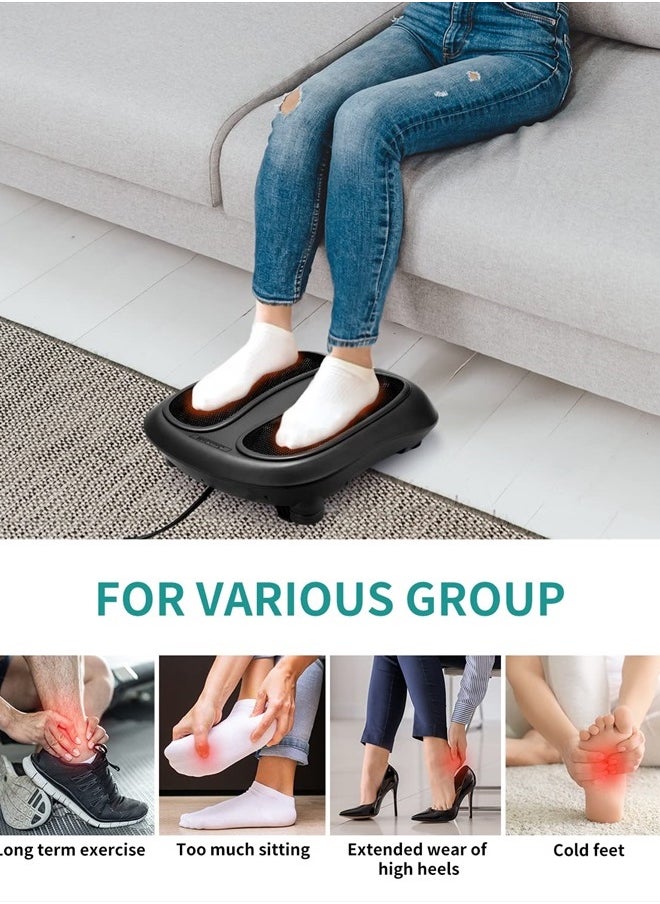 Foot Massager with Heat, Shiatsu Heated Electric Kneading Foot Massager Machine for Plantar Fasciitis, Built-in Infrared Heat Function and Power Cord (Black)