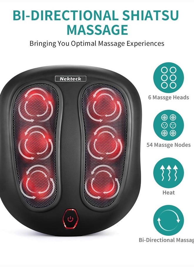 Foot Massager with Heat, Shiatsu Heated Electric Kneading Foot Massager Machine for Plantar Fasciitis, Built-in Infrared Heat Function and Power Cord (Black)