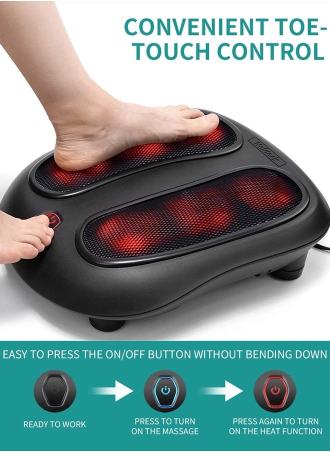 Foot Massager with Heat, Shiatsu Heated Electric Kneading Foot Massager Machine for Plantar Fasciitis, Built-in Infrared Heat Function and Power Cord (Black)