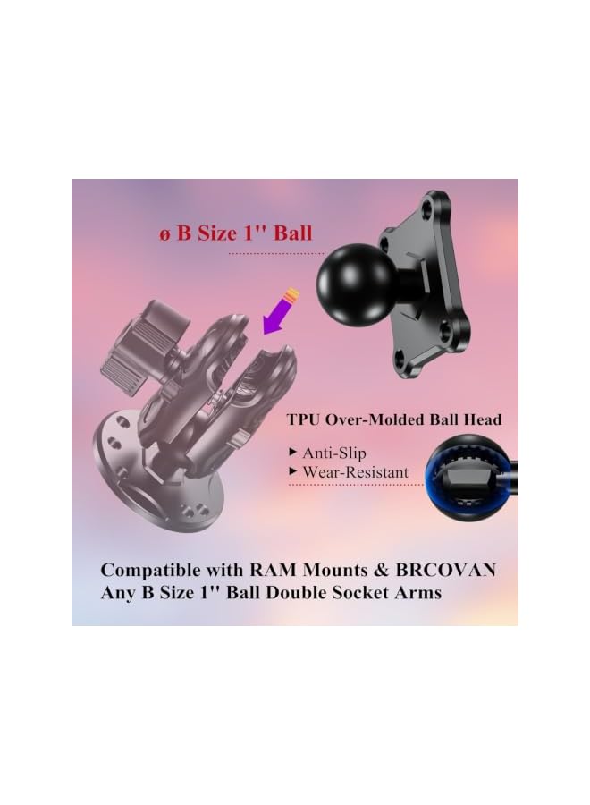 S-TOP 1'' Ball Mount Base, with Aluminum Alloy 4-Hole AMPS Square Plate, Compatible with B Size 1 Inch Ball Double Socket Arm and Bike Motorcycle Phone Holder - Image 2