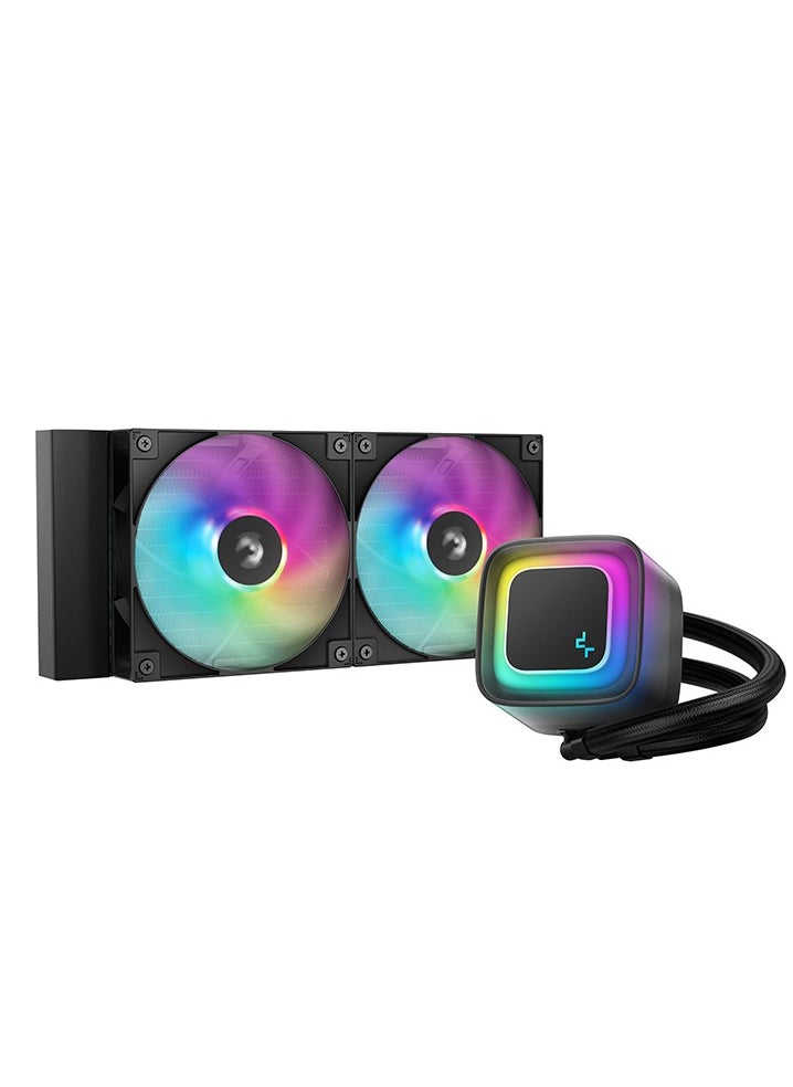 ديب كول مبرد وحدة المعالجة المركزية السائل LE240 V2، مشعاع ألومنيوم 240 مم، مراوح محملة هيدروليكيًا 120 مم، إضاءة LED RGB قابلة للتوجيه، أنبوب 410 مم، سرعة مضخة 2500-3400 دورة في الدقيقة، موصل PWM رباعي الدبابيس، تقنية مانعة للتسرب، متوافق مع Intel LGA 1700/1200/1151 وAMD AM5/AM4، أسود | R-LE240-BKAMMC-G-2  - Image 2