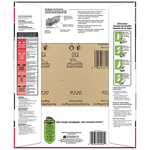 GATOR FINISHING PRODUCTS Gator 9" x 11" Multi-Surface Sanding Sheets, 220 Grit, 25 Pack - Image 2