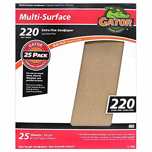 GATOR FINISHING PRODUCTS Gator 9" x 11" Multi-Surface Sanding Sheets, 220 Grit, 25 Pack - Image 1