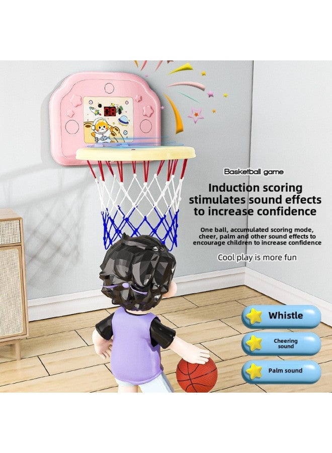 Children's Hanging Electronic Scoring Ring Basketball Frame Punch-free Foldable Mute Basketball Shooting Frame Toy-Colour:[scoring Ring Version] Yellow Space Cat (free Basketball + 3 Rings + Pump + Suction Cup)-Diameter:1 Basketball  - Image 3