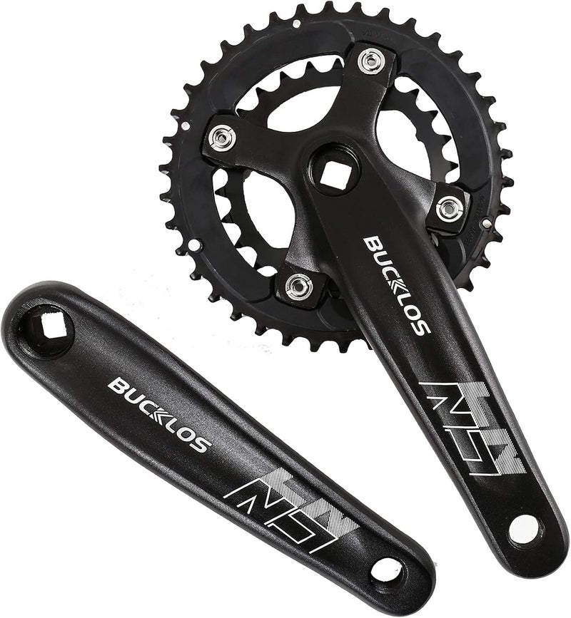 BUCKLOS مجموعة كرنك دراجة هوائية مزدوجة/ثلاثية 64/104 BCD بتصميم مربع - 2x/3x لدراجات الجبال MTB بطول 170 مم مع حلقات سلسلة 22/24/26/32/38/42/44T لسرعات 8/9/10 - Image 1