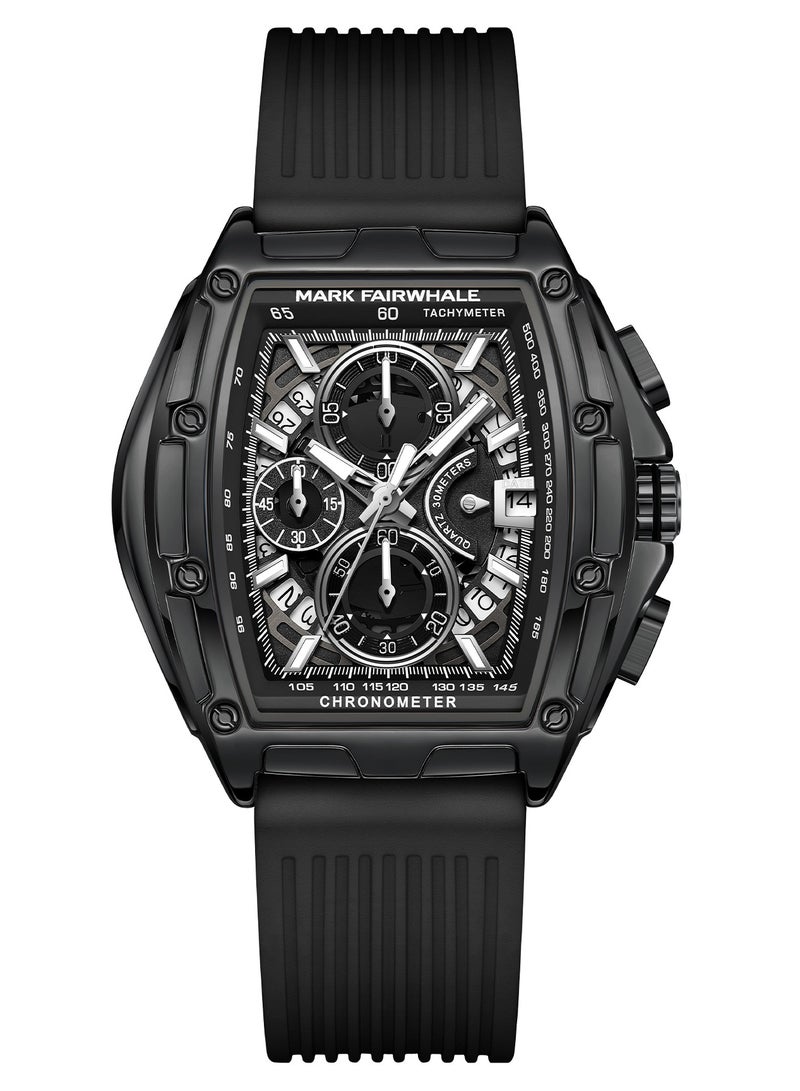 Mark Fairwhale Luxury Men's Black Sports Watch - Quartz Chronograph with Waterproof Resin Strap for Gym & Diving - Image 1