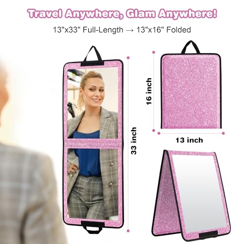 LPHUMEX Glitter Purple Folding Full Length Mirror, 13x33 inch Foldable Travel Body Mirror for Dance, Festivals, Fair Booth - Image 2