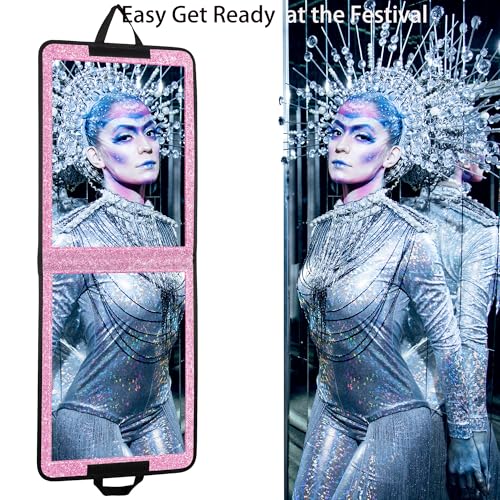 LPHUMEX Glitter Purple Folding Full Length Mirror, 13x33 inch Foldable Travel Body Mirror for Dance, Festivals, Fair Booth - Image 3