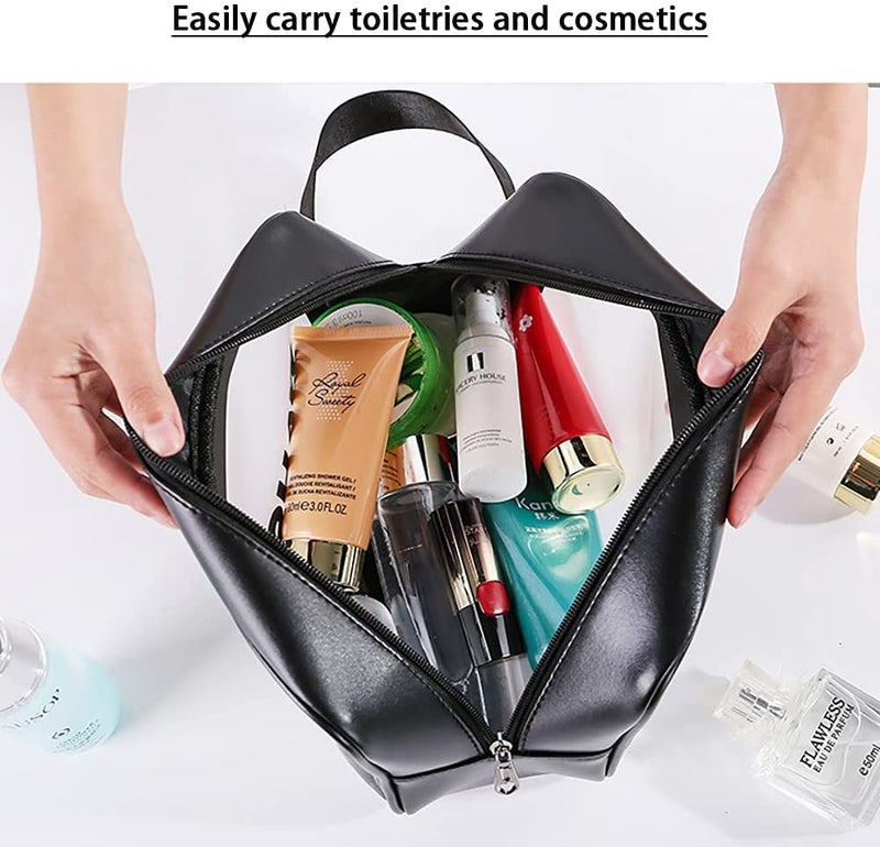 Onlyeasy Travel Toiletry Organizer Makeup Bag Pouch Cosmetic Wash Bags Portable Organizer Case Carry Pouch for Women Men Black  Pink Set of 2 - Image 3