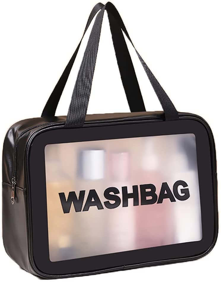Onlyeasy Travel Toiletry Organizer Makeup Bag Pouch Cosmetic Wash Bags Portable Organizer Case Carry Pouch for Women Men Black  Pink Set of 2 - Image 1
