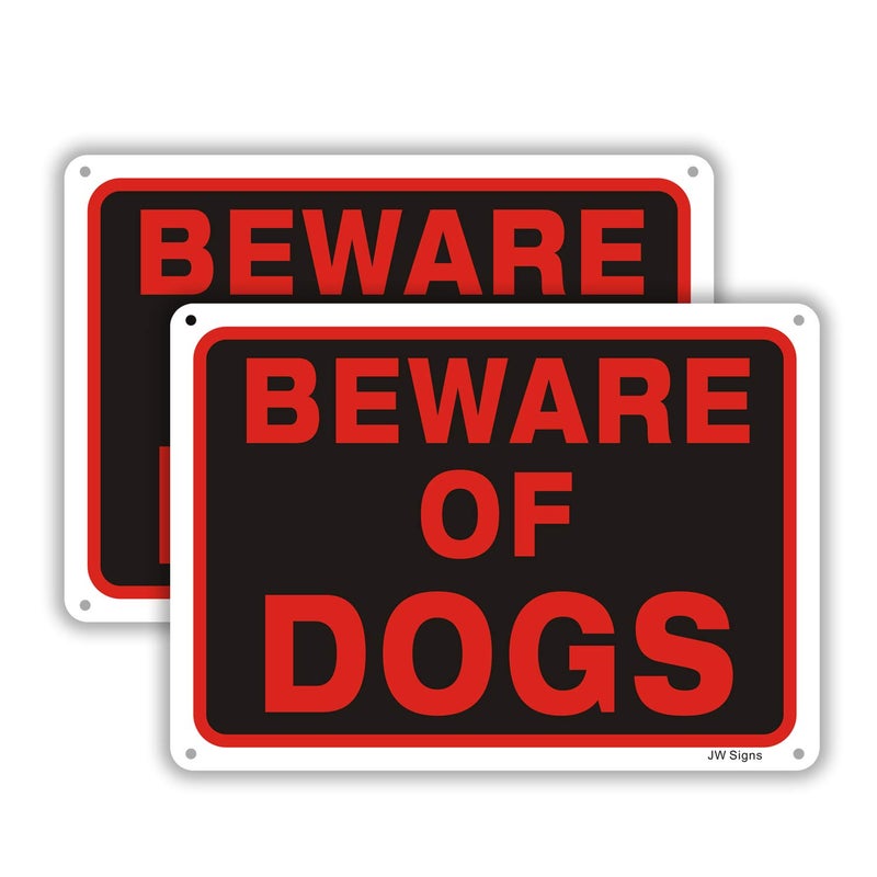 JW Signs Beware of Dog Sign (2 Pack) 10â€x7â€ 0.40 Rust Free Aluminum Metal Reflective Sign Pre-Drilled Holes for Easy Mounting UV Coating Weather Resistant for Outdoor Use - Image 1