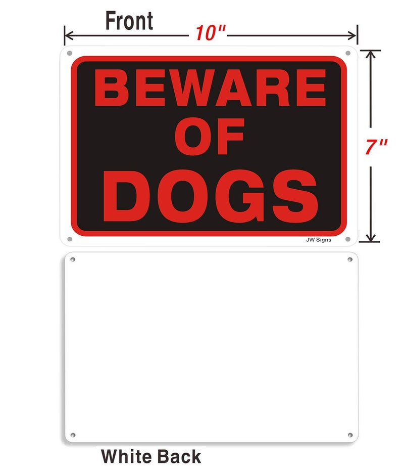 JW Signs Beware of Dog Sign (2 Pack) 10â€x7â€ 0.40 Rust Free Aluminum Metal Reflective Sign Pre-Drilled Holes for Easy Mounting UV Coating Weather Resistant for Outdoor Use - Image 2