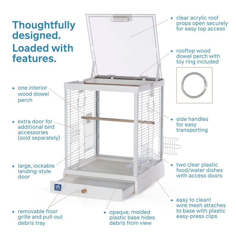 Prevue Pet Products Clear View Glass Bird Cage Crystal Palace for Small Birds - White Frame - Image 3