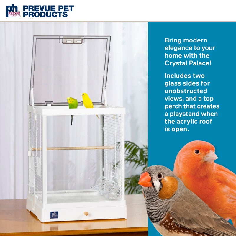 Prevue Pet Products Clear View Glass Bird Cage Crystal Palace for Small Birds - White Frame - Image 2