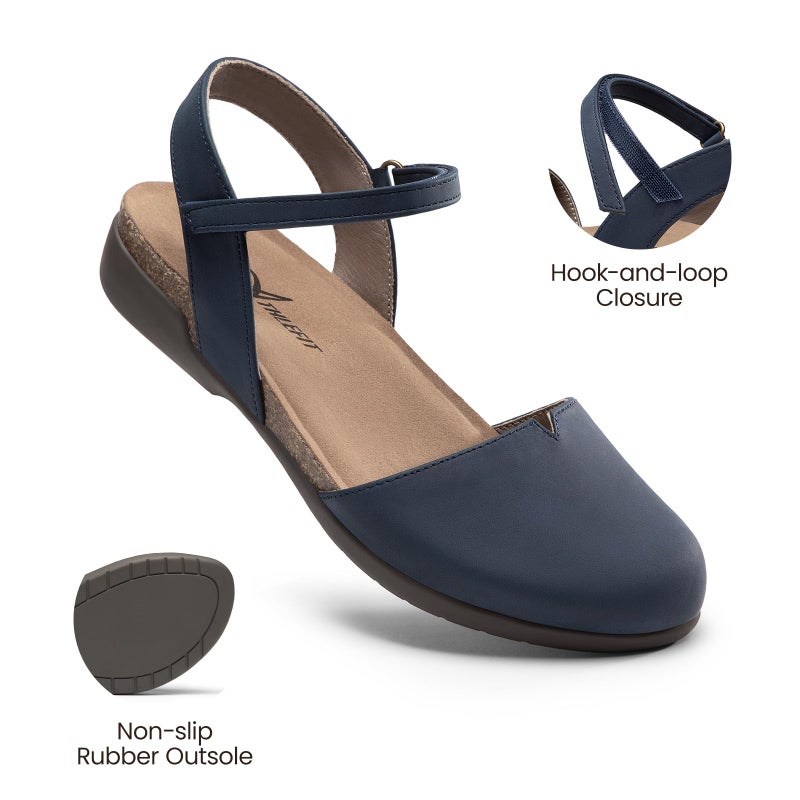 Athlefit Women's Closed Toe Sandals Comfort Cork Footbed Arch Support Flat Sandals Navy Size 8 - Image 5