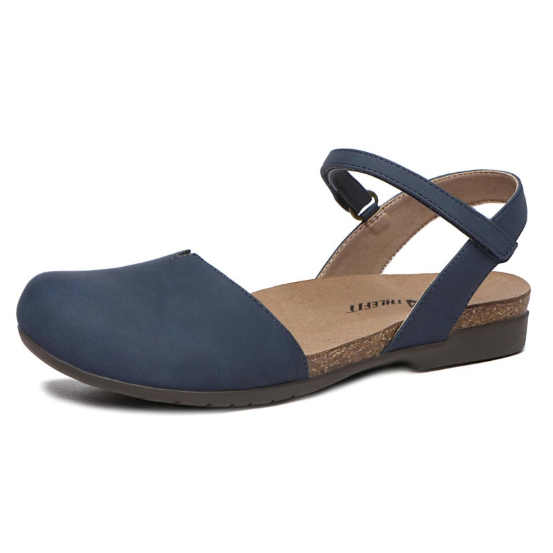 Athlefit Women's Closed Toe Sandals Comfort Cork Footbed Arch Support Flat Sandals Navy Size 8 - Image 1