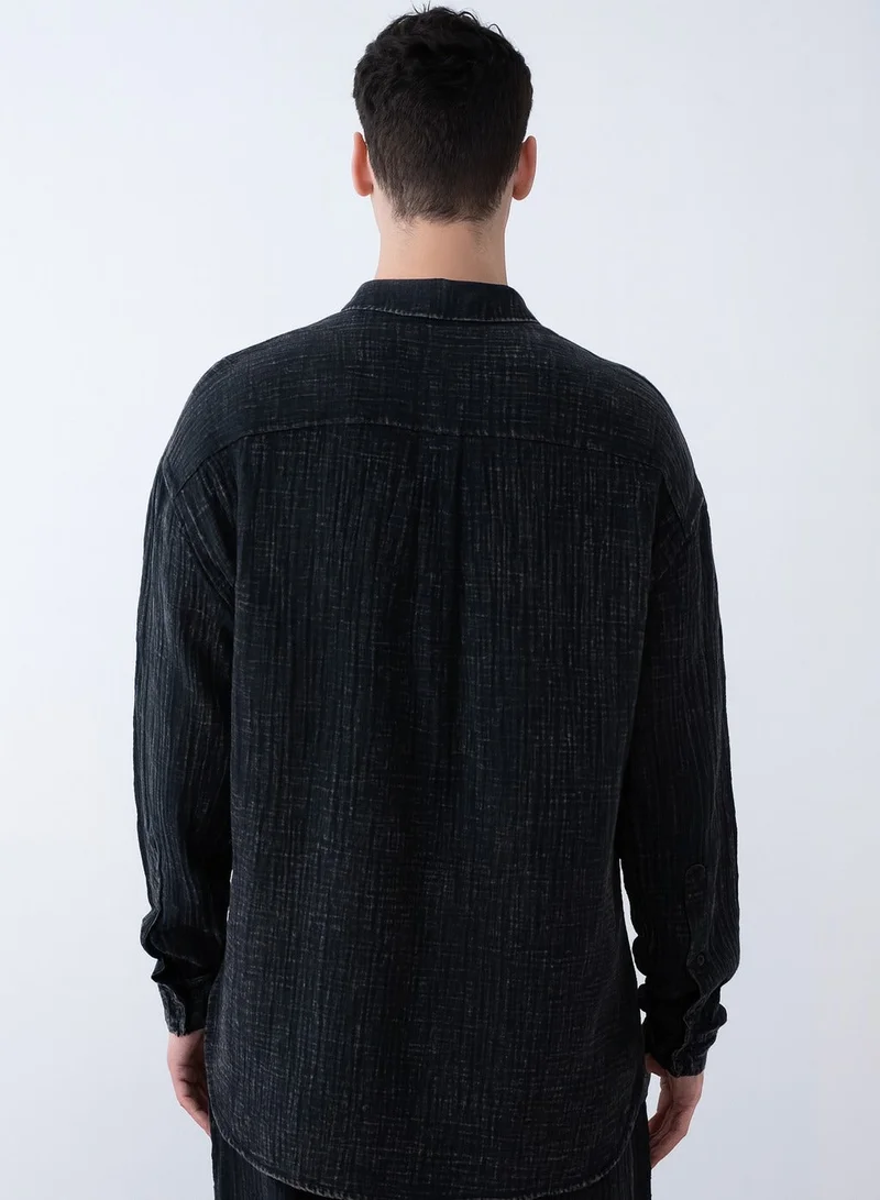 مراكش قميص رجالي كاجوال بأكمام طويلة  – اسود