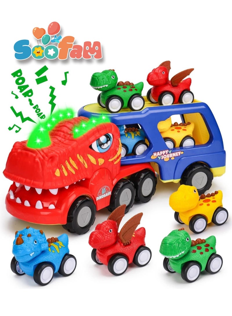 Soofam 5 in 1 Dinosaur Transporter, Toddler Car Toys With Dinosaur Sounds and Lights Kids Dinosaur Toys,1 2 3 4 Years Boy Birthday Gift 1-4 Years Toddler with Dinosaur Sounds and Lights Kids Dinosaur Toys - Image 1