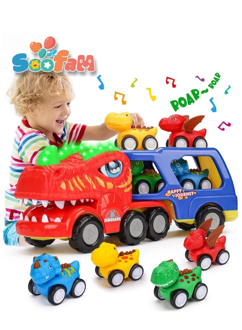 Soofam 5 in 1 Dinosaur Transporter, Toddler Car Toys With Dinosaur Sounds and Lights Kids Dinosaur Toys,1 2 3 4 Years Boy Birthday Gift 1-4 Years Toddler with Dinosaur Sounds and Lights Kids Dinosaur Toys - Image 2