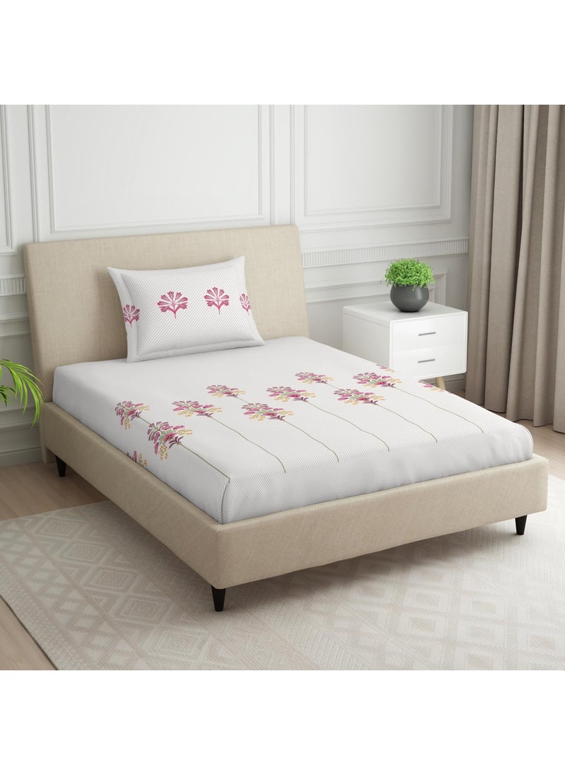 SPACES SPACES 100 Cotton Single Bedsheet with 2 Pillow Covers Size 60 x 88 inch 144 TC Bed Sheet for Single Bed Breathable Pure Cotton Small Size Bedsheet PHULERI Floral Blush  - Image 2