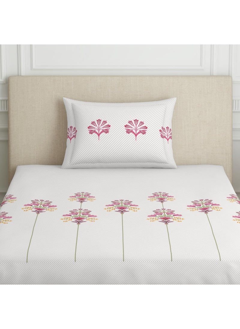 SPACES SPACES 100 Cotton Single Bedsheet with 2 Pillow Covers Size 60 x 88 inch 144 TC Bed Sheet for Single Bed Breathable Pure Cotton Small Size Bedsheet PHULERI Floral Blush  - Image 4