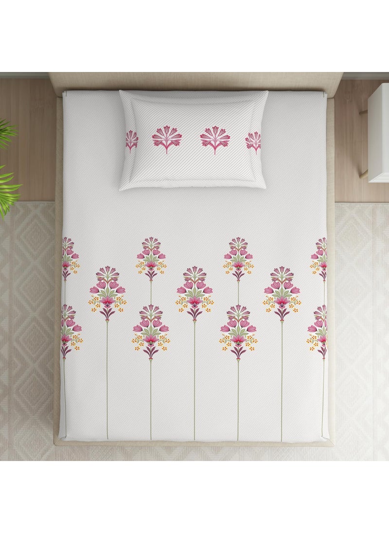 SPACES SPACES 100 Cotton Single Bedsheet with 2 Pillow Covers Size 60 x 88 inch 144 TC Bed Sheet for Single Bed Breathable Pure Cotton Small Size Bedsheet PHULERI Floral Blush  - Image 3