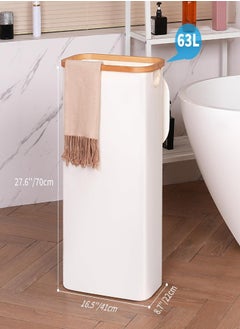 XVersion Laundry Basket  with 3 Compartments, Lid, Bamboo Handles & Removable Washable Bags - Foldable, Beige, Large Capacity for Sorting Clothes, Toys, and Duvets  - Image 5