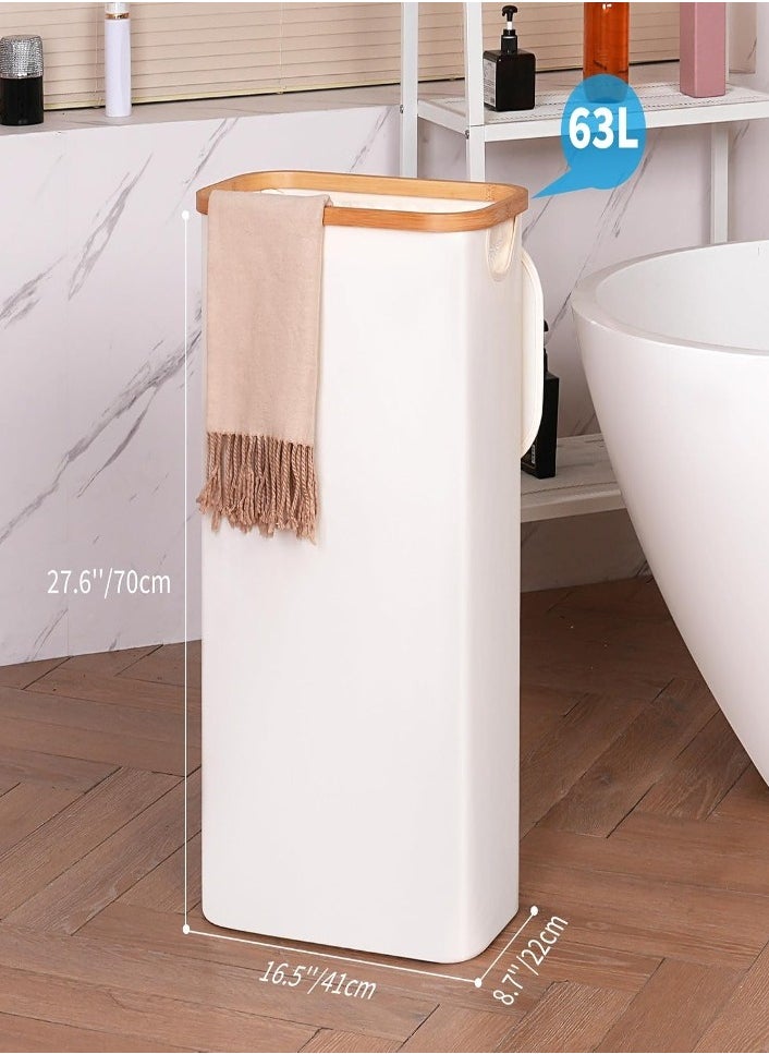 XVersion - Laundry Basket  with 3 Compartments, Lid, Bamboo Handles & Removable Washable Bags - Foldable, Beige, Large Capacity for Sorting Clothes, Toys, and Duvets - Image 1