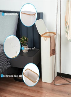 XVersion Laundry Basket  with 3 Compartments, Lid, Bamboo Handles & Removable Washable Bags - Foldable, Beige, Large Capacity for Sorting Clothes, Toys, and Duvets  - Image 3