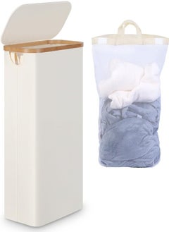 XVersion Laundry Basket  with 3 Compartments, Lid, Bamboo Handles & Removable Washable Bags - Foldable, Beige, Large Capacity for Sorting Clothes, Toys, and Duvets  - Image 2