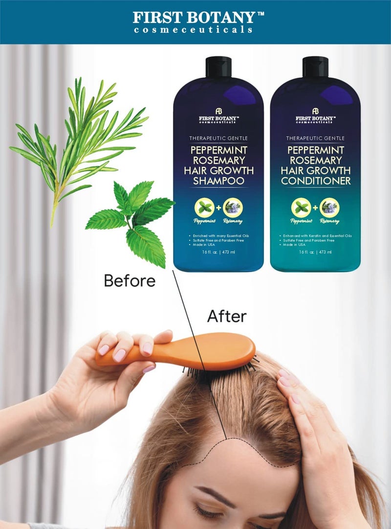 First Botany, Peppermint Rosemary Hair Regrowth and Anti Hair Loss Shampoo and Conditioner Set - Daily Hydrating, Detoxifying, Volumizing Shampoo and Fights Dandruff For Men and Women 16 fl oz x 2 - Image 2