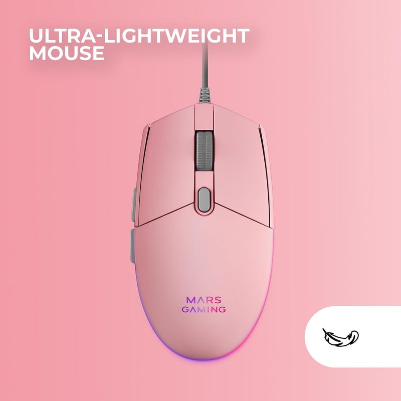 MARS GAMING MARSGAMING MCP-RGB3 Pack Gaming Keyboard Fixed RGB + Gaming Mouse RGB Flow 3200 DPI + Headset Over-Ear RGB + XXL Mousepad, Pink, Spanish Language - Image 3