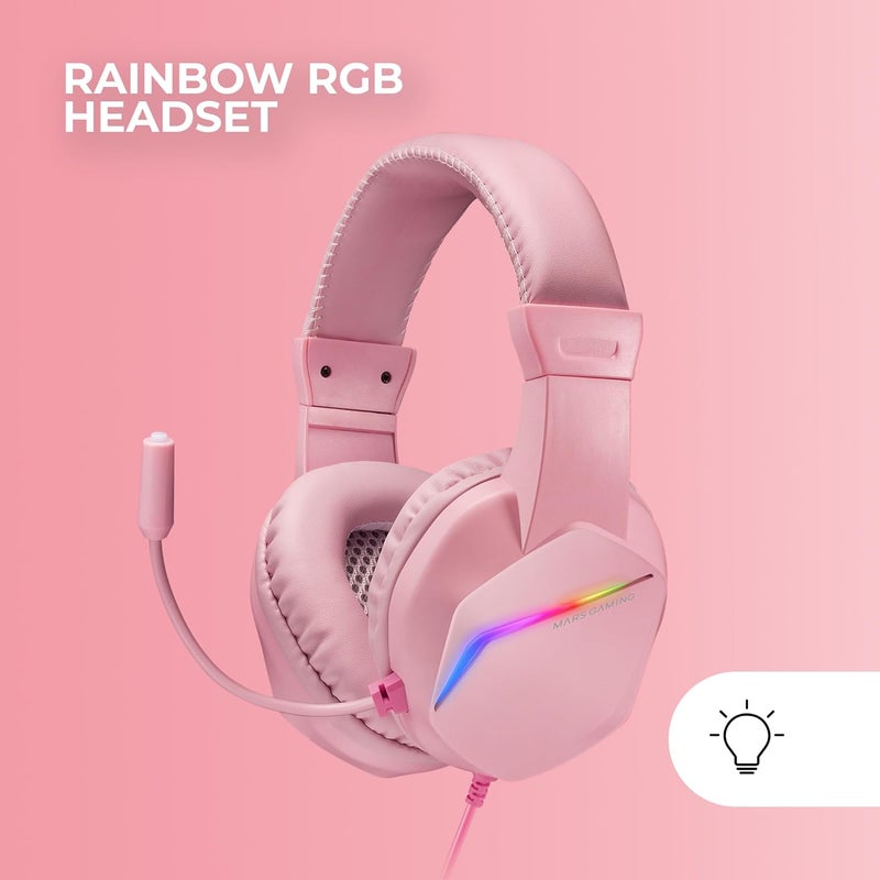 MARS GAMING MARSGAMING MCP-RGB3 Pack Gaming Keyboard Fixed RGB + Gaming Mouse RGB Flow 3200 DPI + Headset Over-Ear RGB + XXL Mousepad, Pink, Spanish Language - Image 4