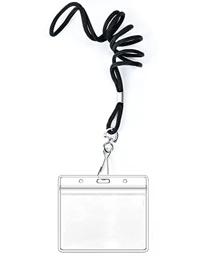 COTODO 50 Clear Plastic Horizontal Name Tags Badge ID Card Holders and 50 Black Lanyards with Swivel Hook - Image 1
