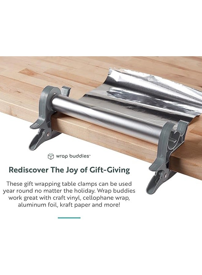 HR 2Pcs Tape Dispenser Wrapping Paper Clamps Gift Wrapping Paper Holder Clamps With Integrated Tape Dispensers Simple Gift Wrap Table Clamps Wrapping Paper Holder Clips and Tape Dispensers Grey - Image 3