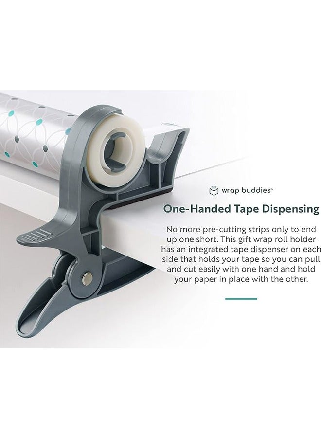HR 2Pcs Tape Dispenser Wrapping Paper Clamps Gift Wrapping Paper Holder Clamps With Integrated Tape Dispensers Simple Gift Wrap Table Clamps Wrapping Paper Holder Clips and Tape Dispensers Grey - Image 2